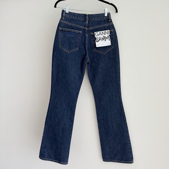 GANNI Jeans Womens 26 Betzy Slim Flare Dark Wash Blue Stone Minimalist Staple - Picture 4 of 16